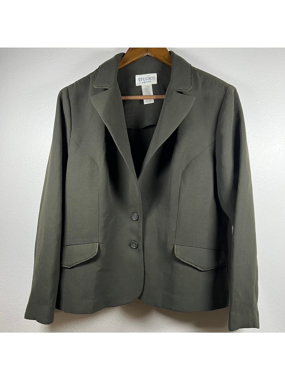 Studio I Petite Vintage Women's Dark Acadamia Olive Green Blazer Jacket
